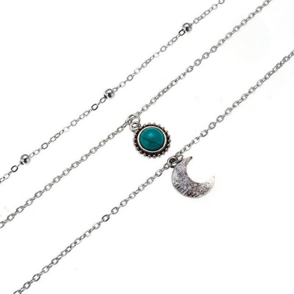 Moon Pendant Silver Moon Turquoise Layer Necklace - Picture 4 of 8
